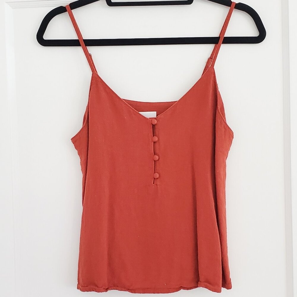 Nordstrom Abound Linen Blend Button Tank Top in Brick, size S